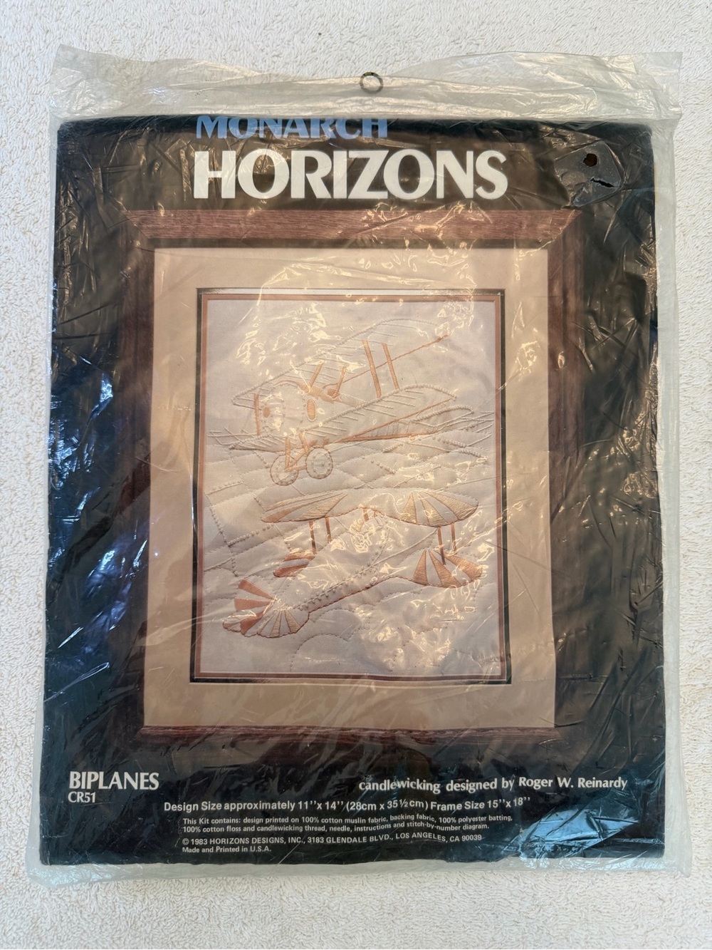 Vintage 1983 Monarch Horizons Biplanes Candlewicking Craft Kit NIP